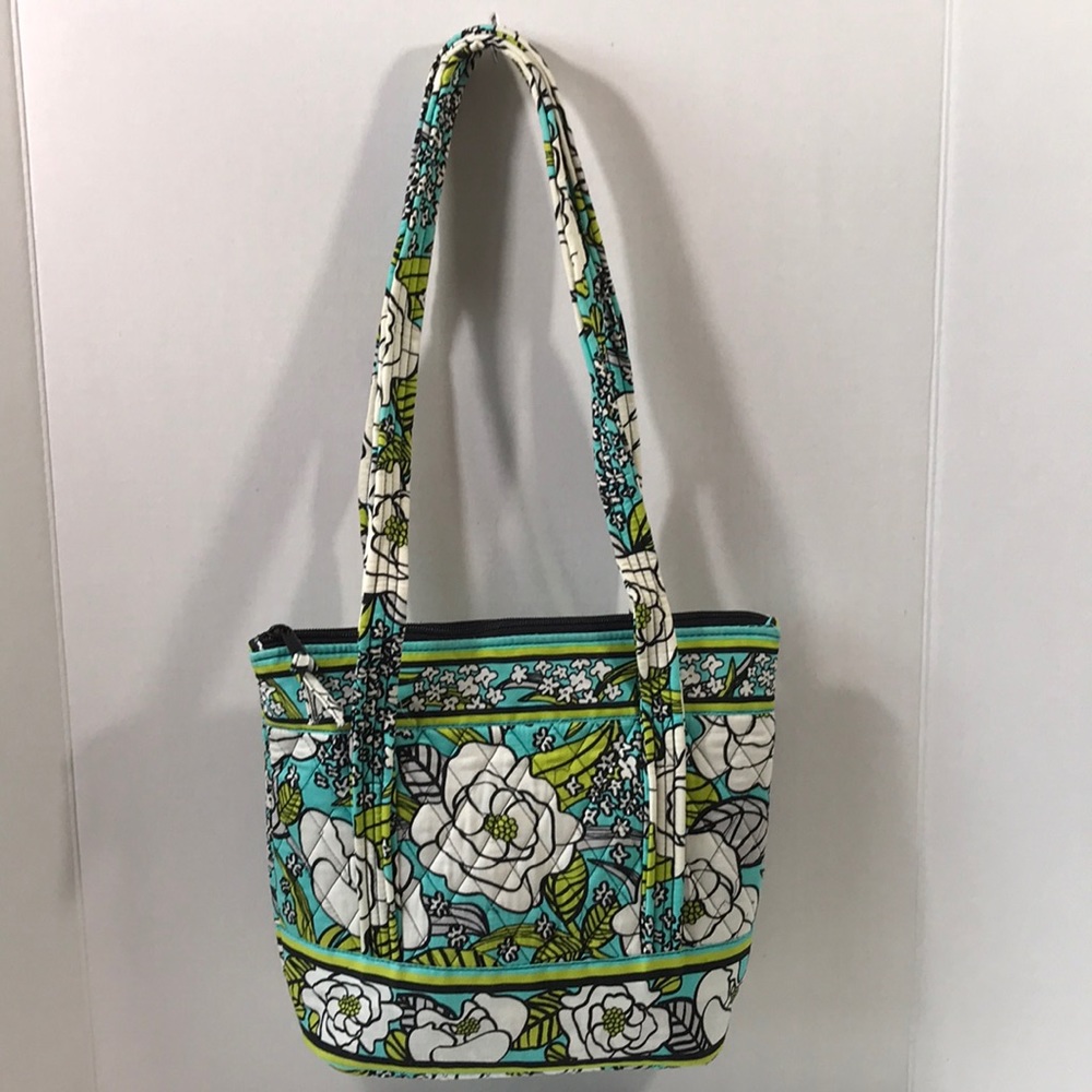 Quilted tote shopper bag floral turquoise green - Picture 2 of 8